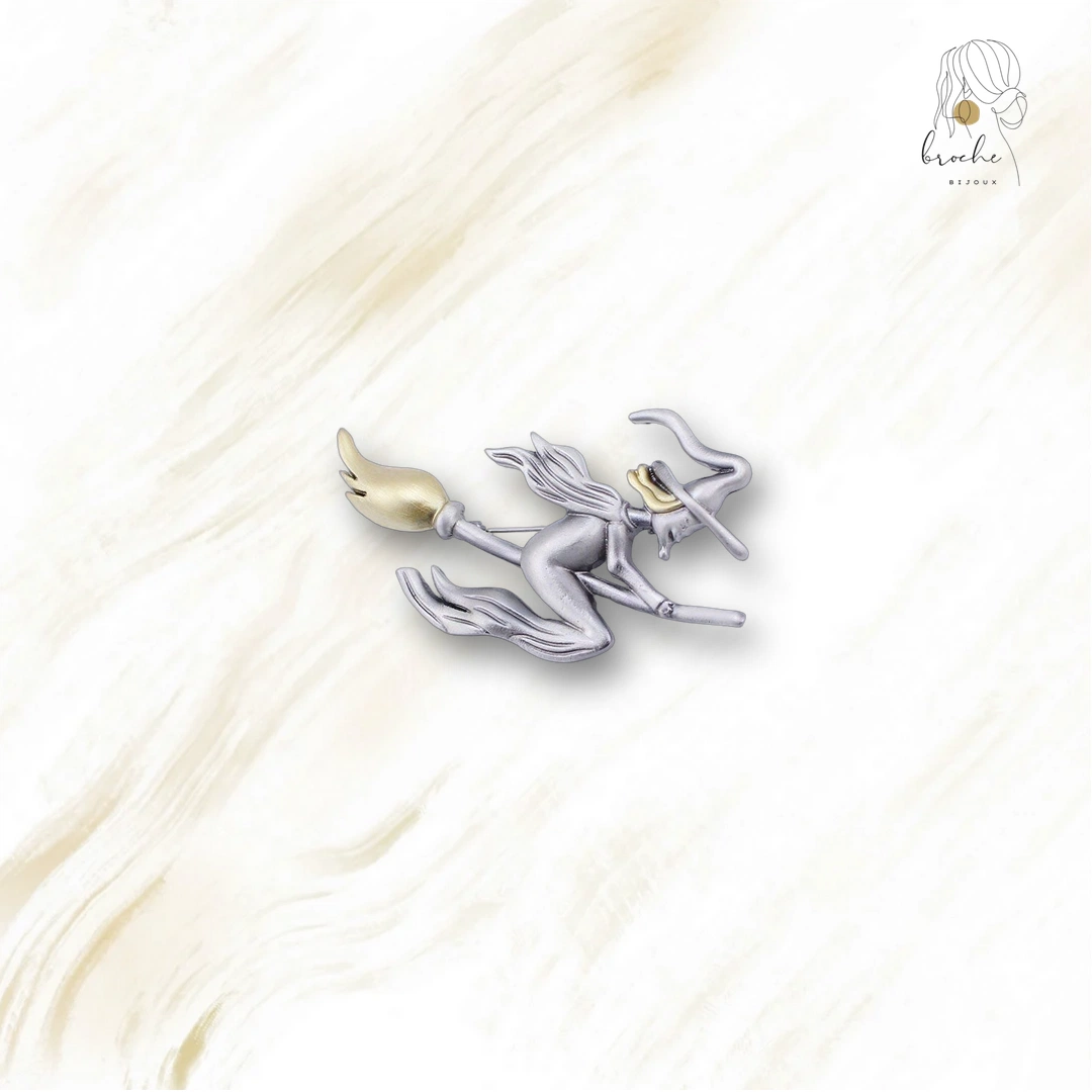 Broche Originale Sorcière Et Son Balai