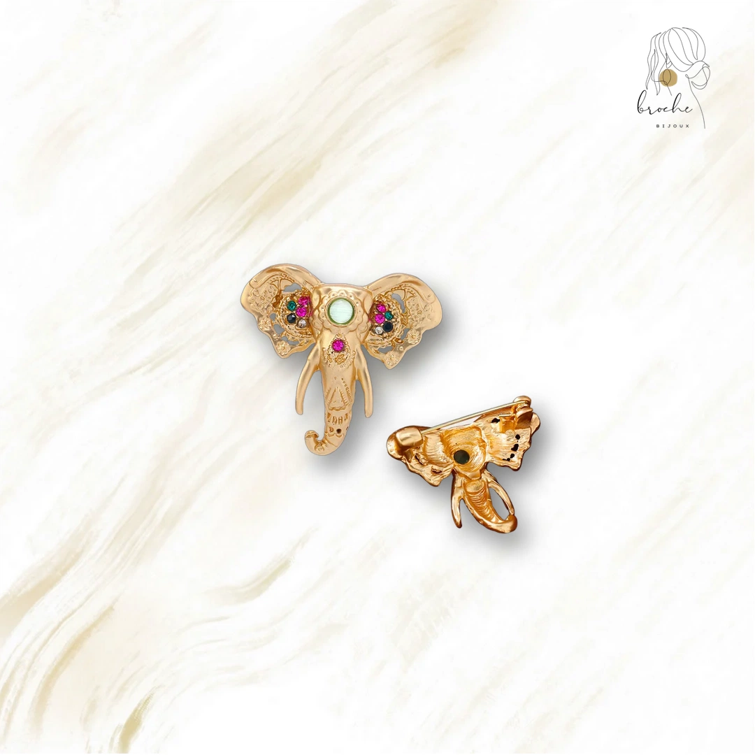 Broche Tête D'Éléphant Doré