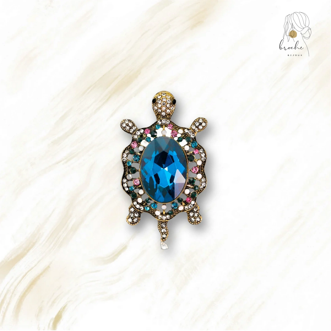 Broche Tortue Strass Bleue