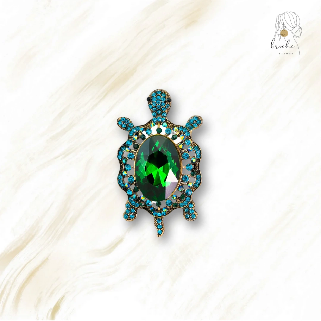Broche Tortue Strass Bleue