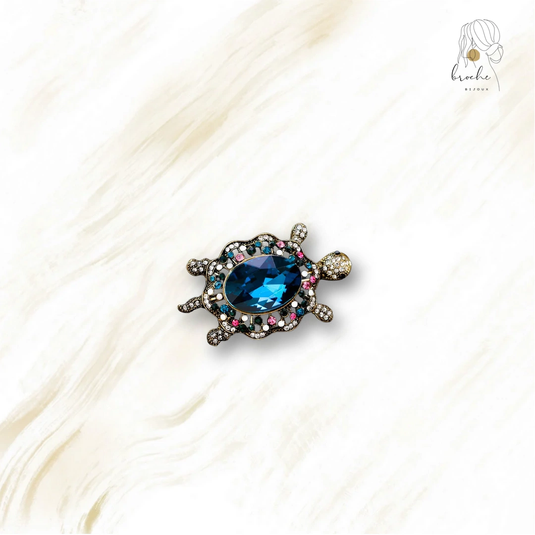 Broche Tortue Strass Bleue