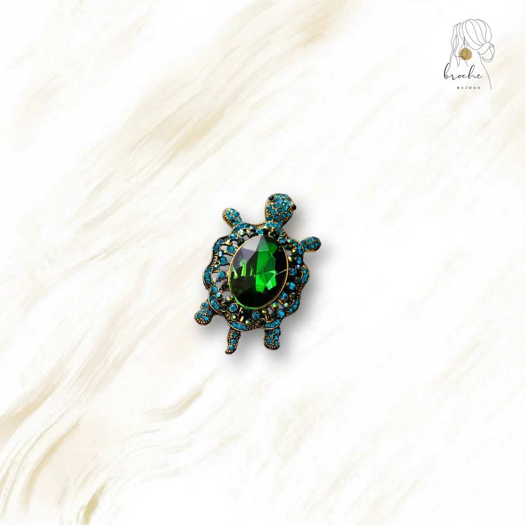 Broche Tortue Strass Bleue